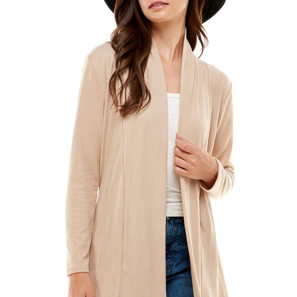 Women's Casual Lightweight Open Front Cardigans with Pockets_Beige - Picture 3 of 9